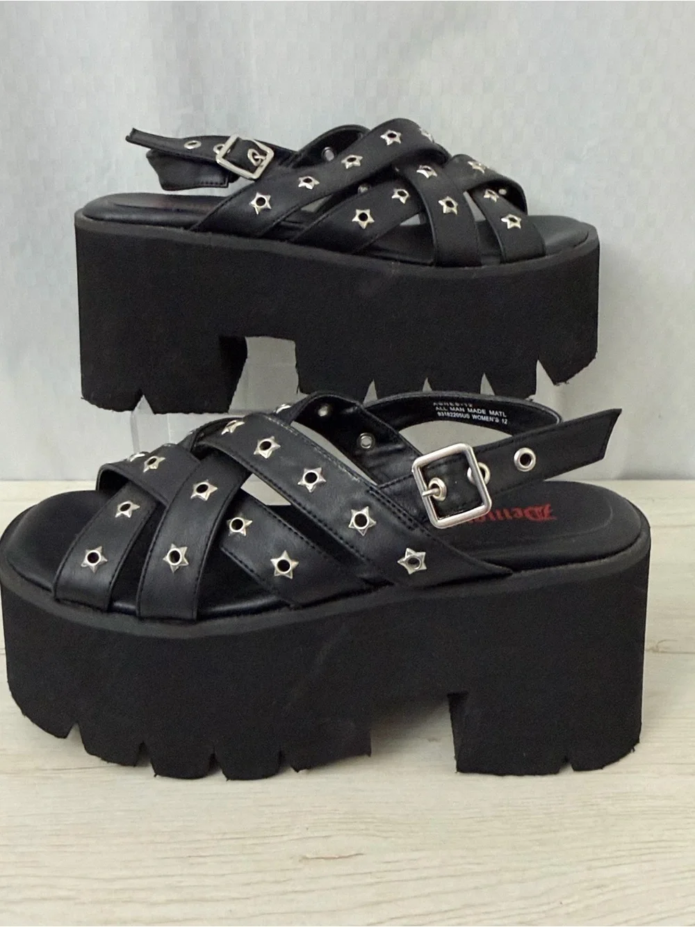 Demonia Ashes Black Platform Shoes Womens Size 12 Goth Punk